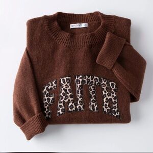Love In Faith Knit Sweater Leopard Print Faith Embellished XL NWT